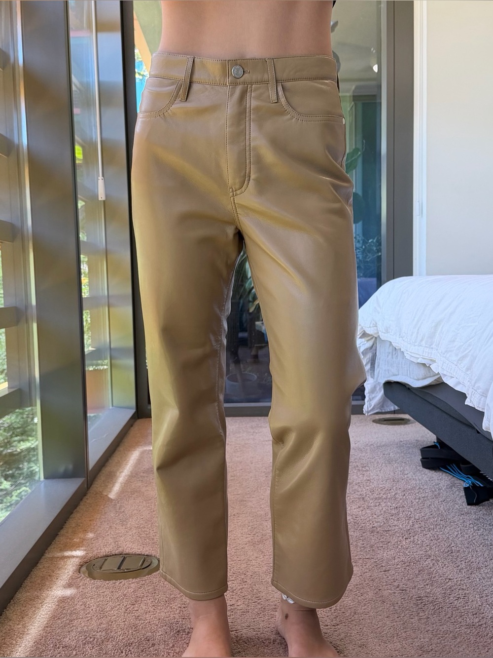 FRAME Denim Leather Pants Camel Color